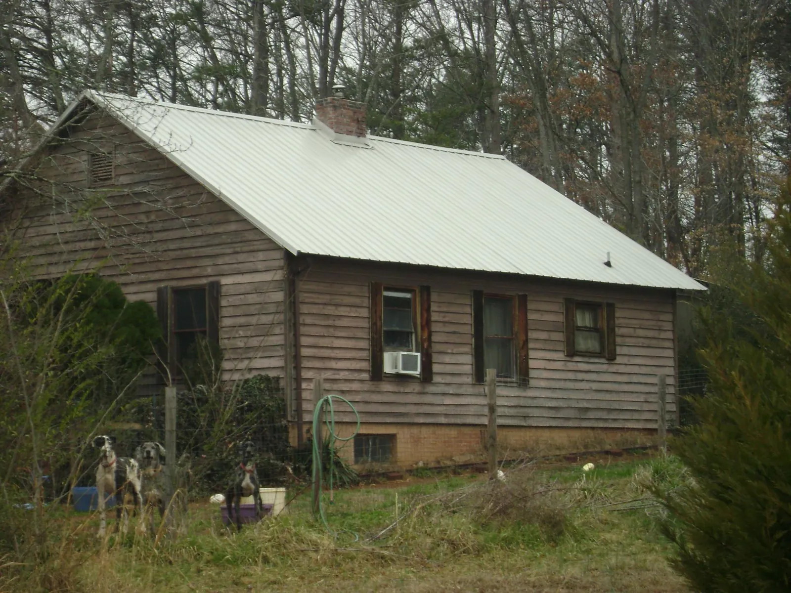 White metal roof on an old wood sided farmhouse, from a Metal Roof Installation job in Rehoboth